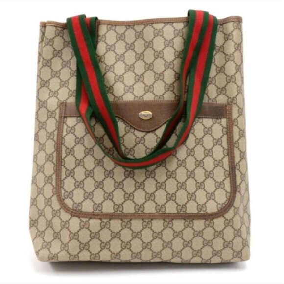 Gucci Beige Monogram Tote with Green and Red Straps - Picture 2 of 15